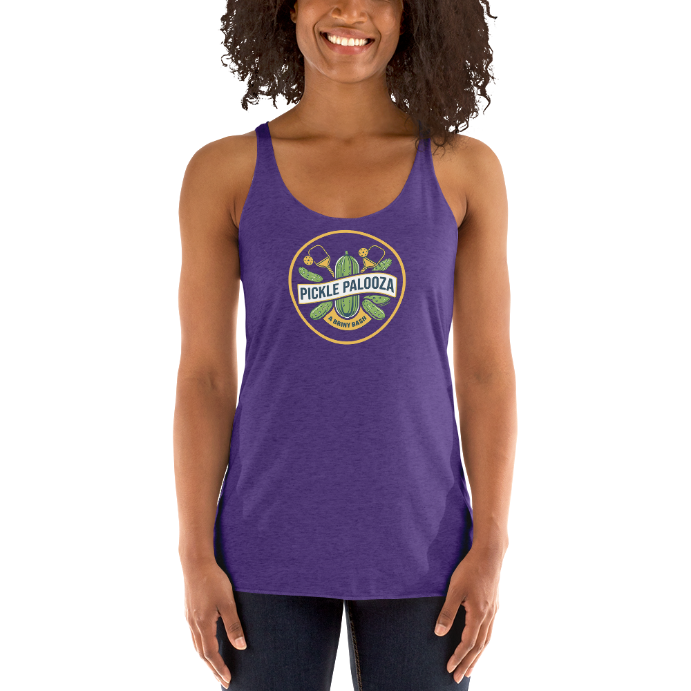 Pickle Palooza women's racerback tank in Purple Rush, front view