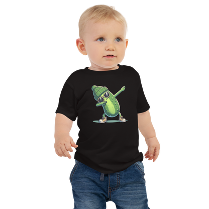 Dabbing Pickle baby jersey tee in Black, front view