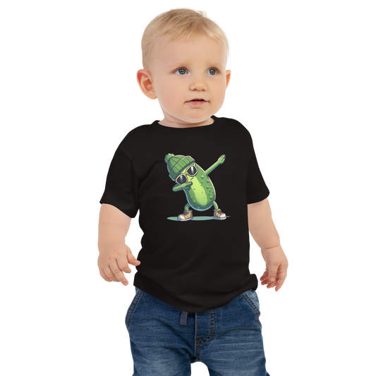 Dabbing Pickle baby jersey tee in Black, front view