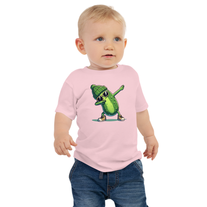 Dabbing Pickle baby jersey tee in Pink, front view