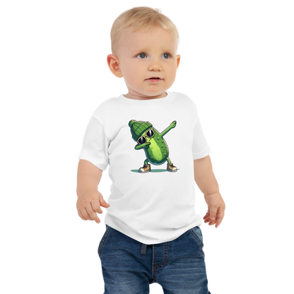Dabbing Pickle baby jersey tee in White, front view