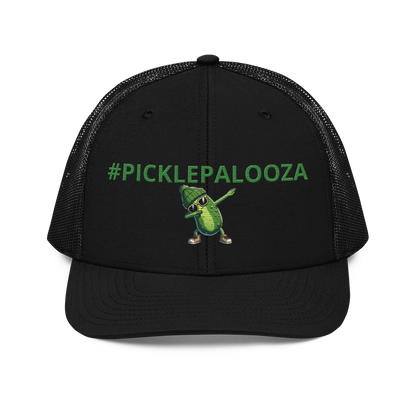 Dabbing Pickle snapback trucker cap in Black, front view