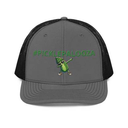 Dabbing Pickle snapback trucker cap in Charcoal/Black, front view