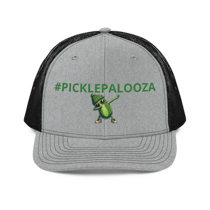 Dabbing Pickle snapback trucker cap in Heather Grey/Black, front view