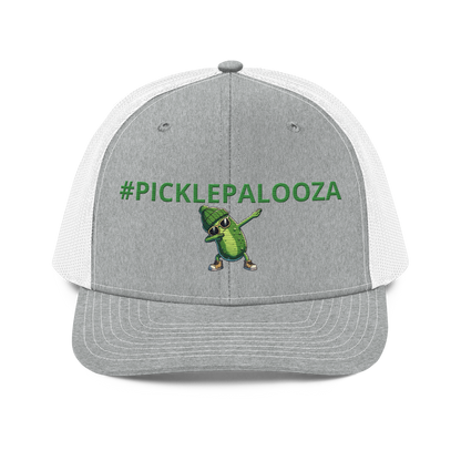 Dabbing Pickle snapback trucker cap in Heather Grey/White, front view