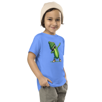 Dabbing Pickle toddler t-shirt in Heather Columbia Blue, angled front view