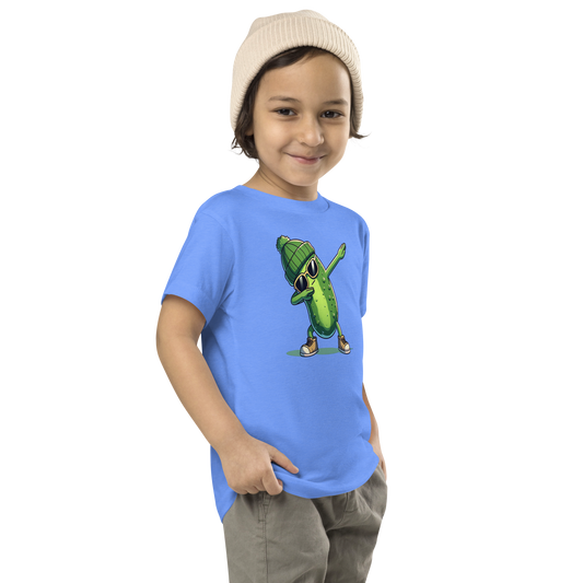 Dabbing Pickle toddler t-shirt in Heather Columbia Blue, angled front view