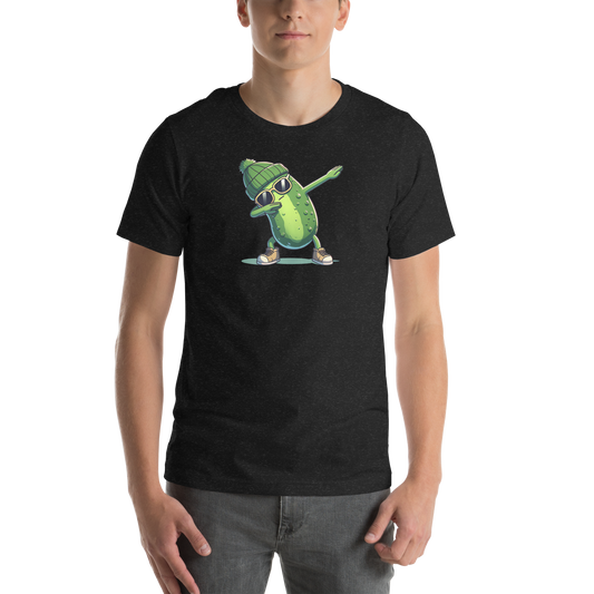 Dabbing Pickle unisex t-shirt in Black Heather, front view