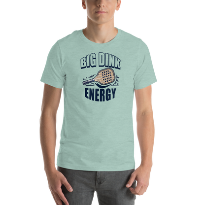 Big Dink Energy unisex t-shirt in Heather Prism Dusty Blue, front view