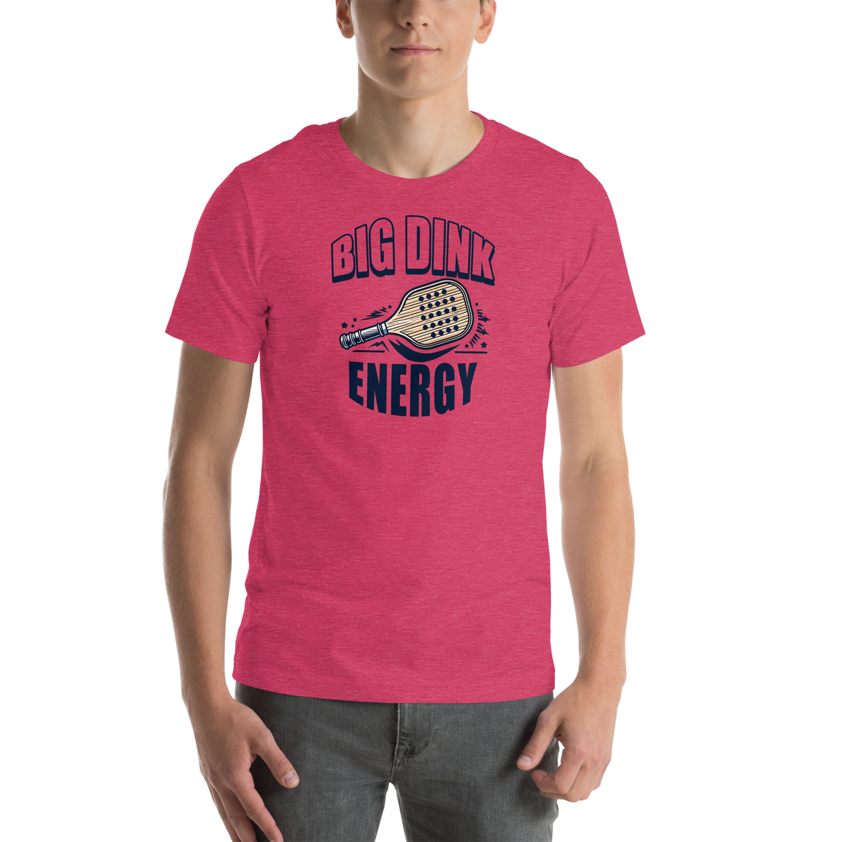 Big Dink Energy unisex t-shirt in Heather Raspberry, front view