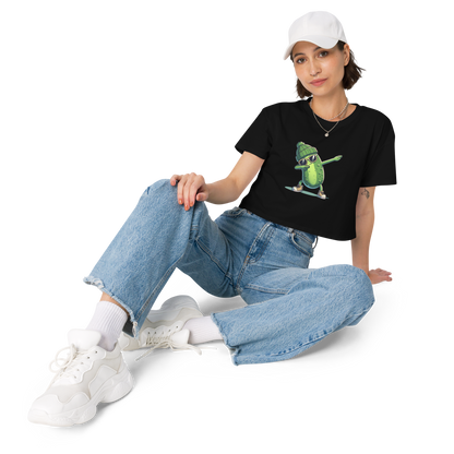 Dabbing Pickle women's crop top in Black, front view