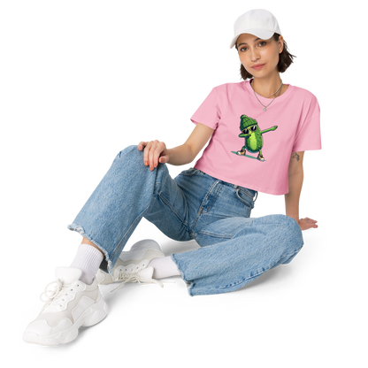 Dabbing Pickle women's crop top in Bubblegum, front view