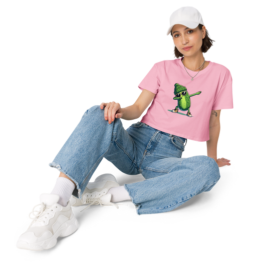 Dabbing Pickle women's crop top in Bubblegum, front view