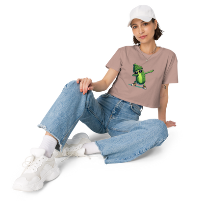 Dabbing Pickle women's crop top in Hazy Pink, front view