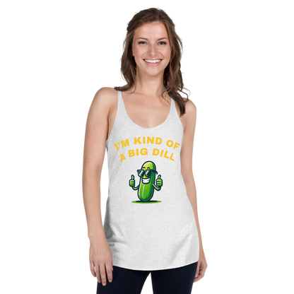 I'm a Big Dill women's racerback tank in Heather White, front view