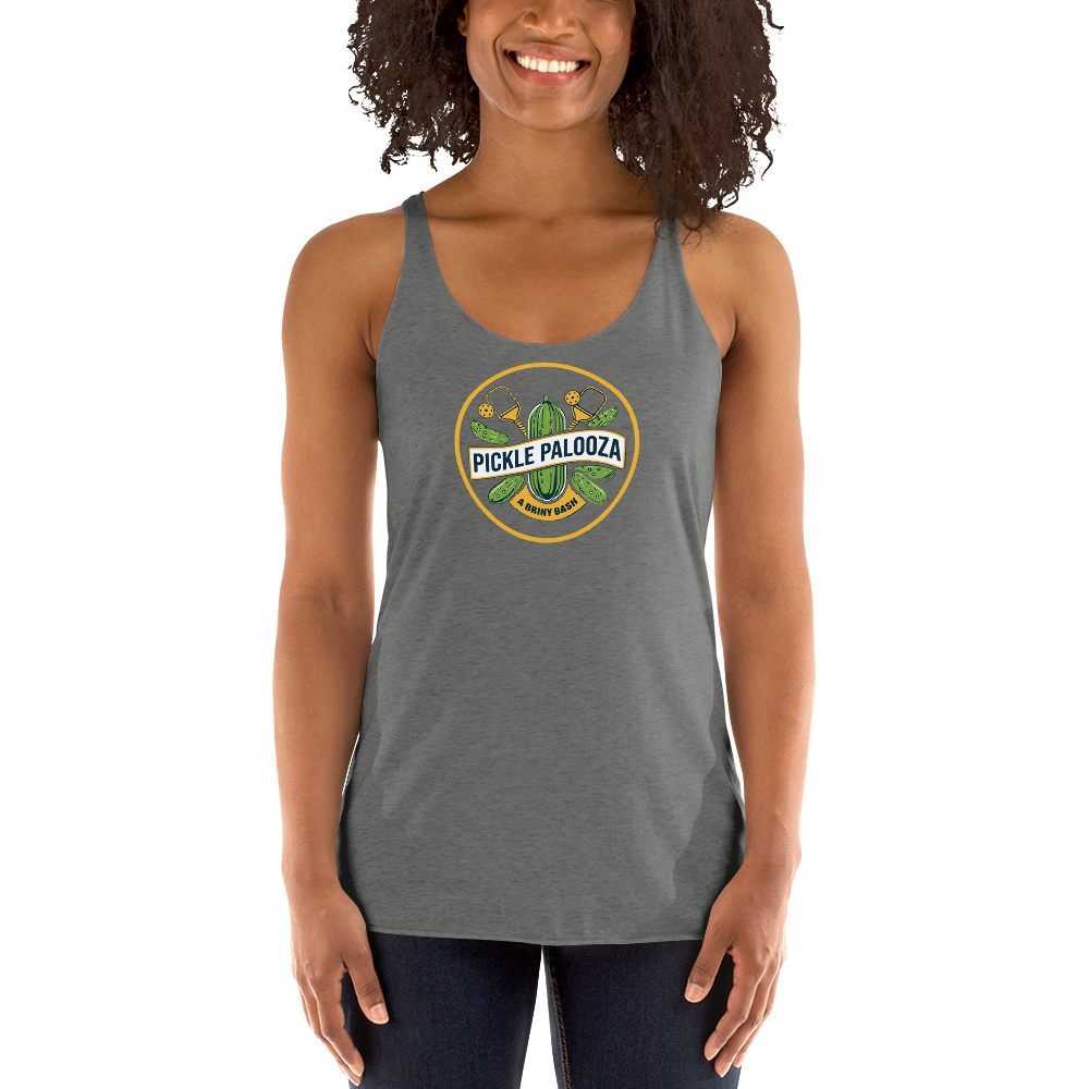Pickle Palooza women's racerback tank in Premium Heather, front view