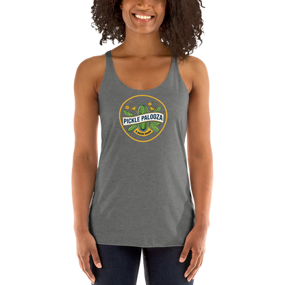 Pickle Palooza women's racerback tank in Premium Heather, front view