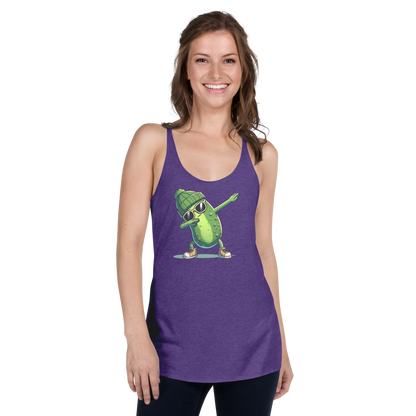 Dabbing Pickle women's racerback tank in Purple Rush, front view