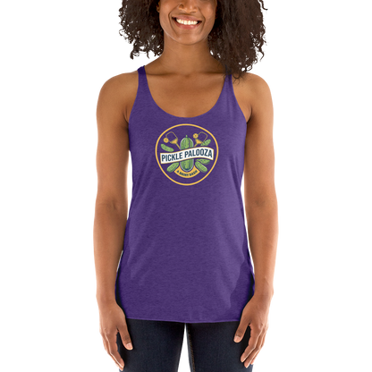 Pickle Palooza women's racerback tank in Purple Rush, front view