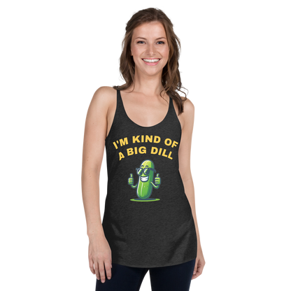 I'm a Big Dill women's racerback tank in Vintage Black, front view