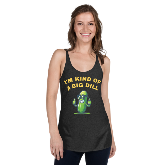 I'm a Big Dill women's racerback tank in Vintage Black, front view