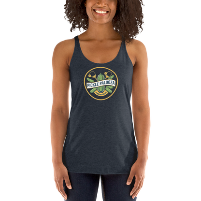Pickle Palooza women's racerback tank in Vintage Navy, front view