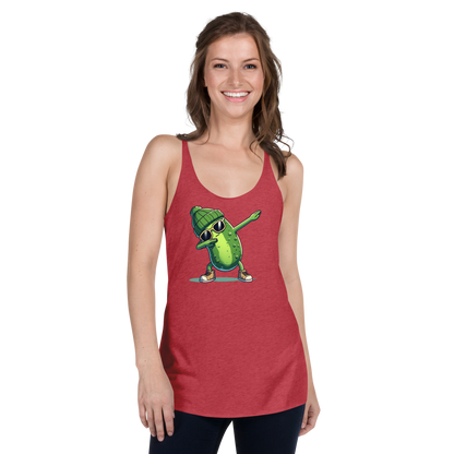 Dabbing Pickle women's racerback tank in Vintage Red, front view