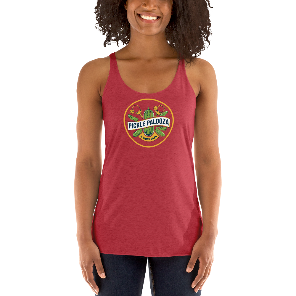 Pickle Palooza women's racerback tank in Vintage Red, front view