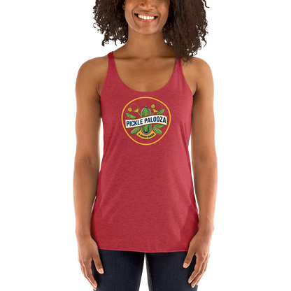 Pickle Palooza women's racerback tank in Vintage Red, front view