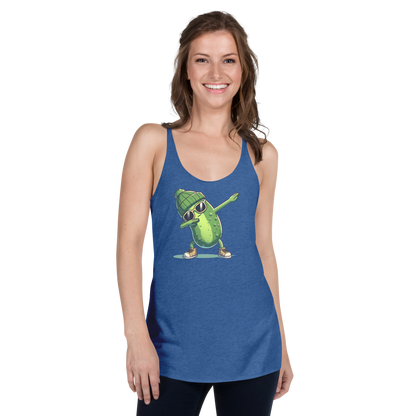 Dabbing Pickle women's racerback tank in Vintage Royal, front view