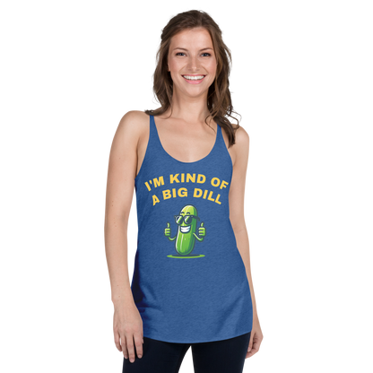 I'm a Big Dill women's racerback tank in Vintage Royal, front view