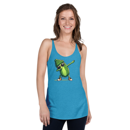 Dabbing Pickle women's racerback tank in Vintage Turquoise, front view