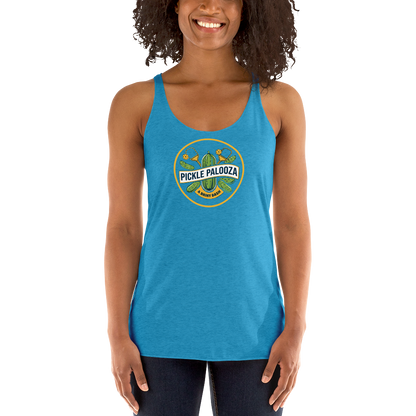 Pickle Palooza women's racerback tank in Vintage Turquoise, front view